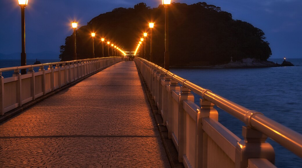 Night view on bridge from Take Island to Gamagori, Japan