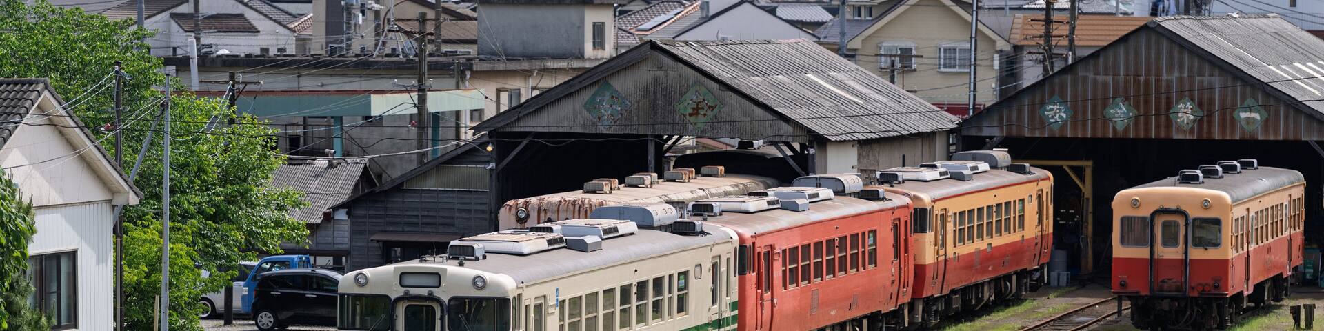 Kominato railway's old-Fashioned Trains parked at Goi Station in Ichihara, Chiba Prefecture