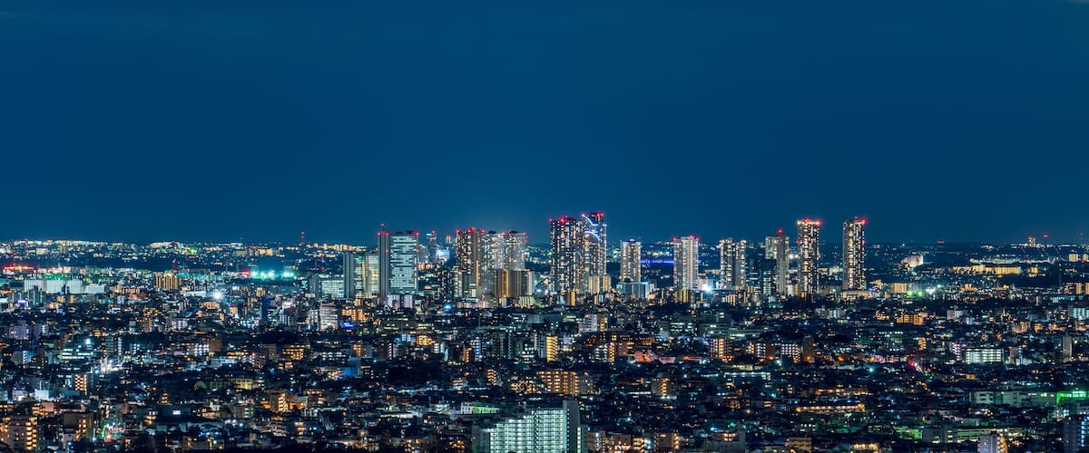 Panoramic image of Tokyo and Kanagawa residential area night view in Japan.