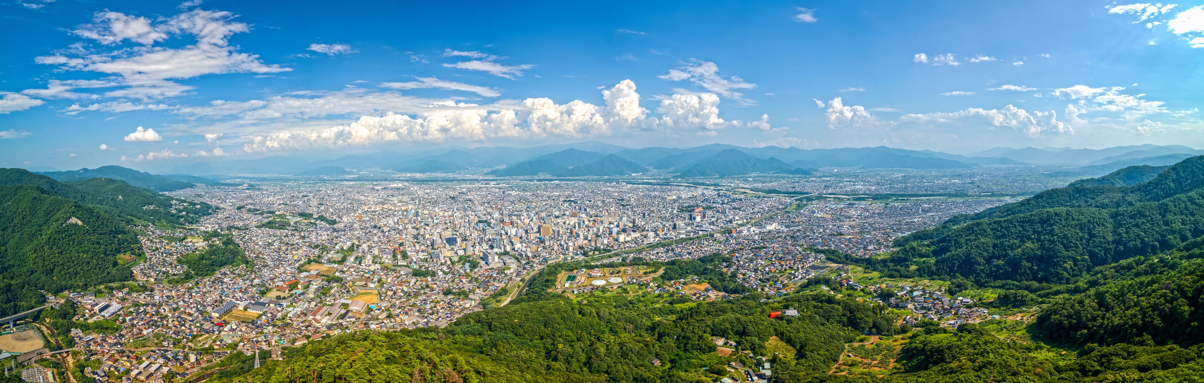 Nagano City, Japan Cityscape Panorama from Asahi Mountain
