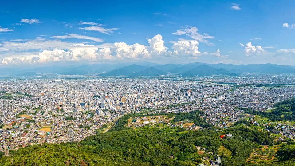 Nagano City, Japan Cityscape Panorama from Asahi Mountain
