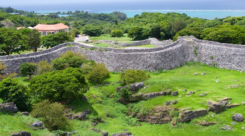 The stone wall at Nakijin castle ruins in Okinawa.