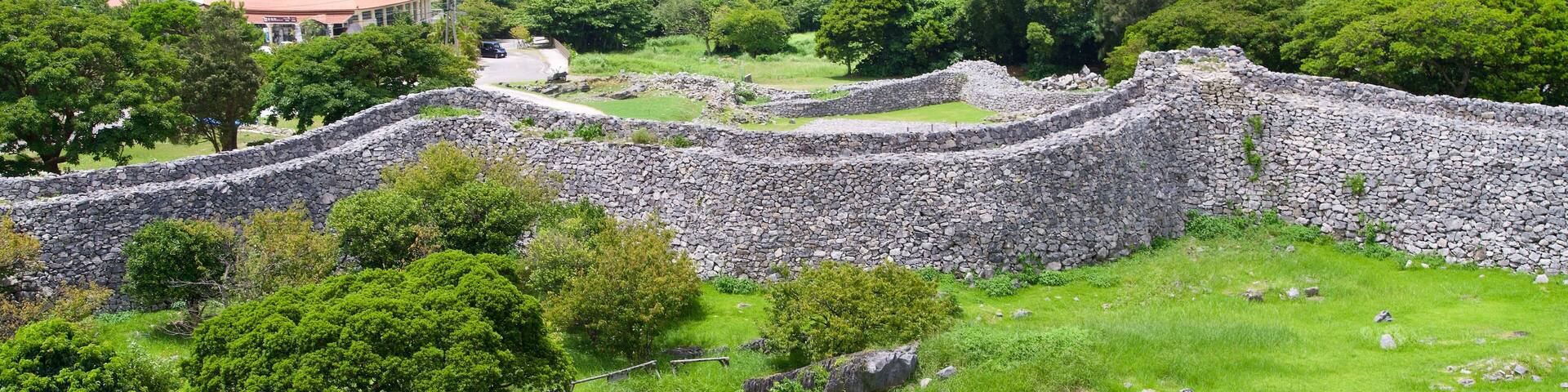 The stone wall at Nakijin castle ruins in Okinawa.