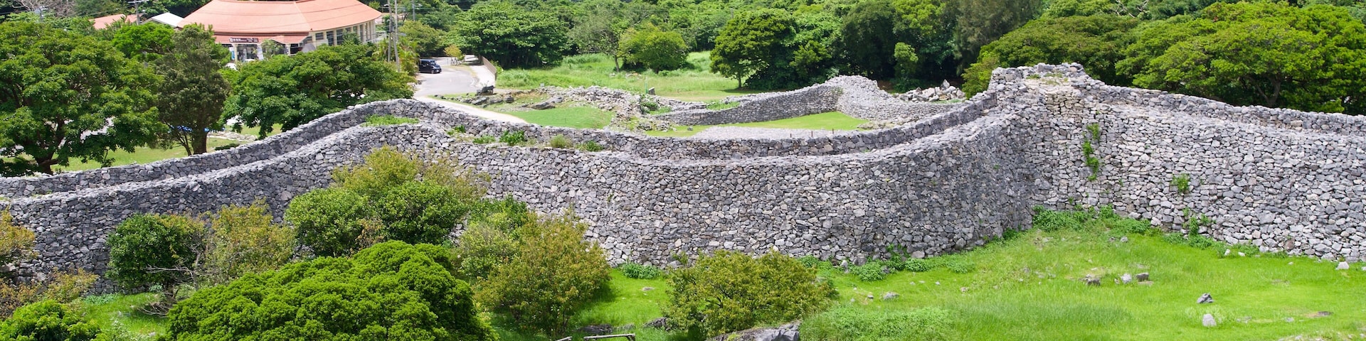 The stone wall at Nakijin castle ruins in Okinawa.