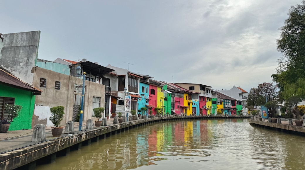 Colorful buildings along the Melaka River in Malaysia