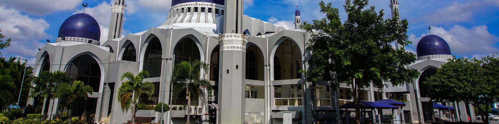 view of Kubang Kerian town in Kota Bharu. Looking over Sultan Ismail Petra Mosque and Pasir Hor - Kubang Kerian interchange bridge.