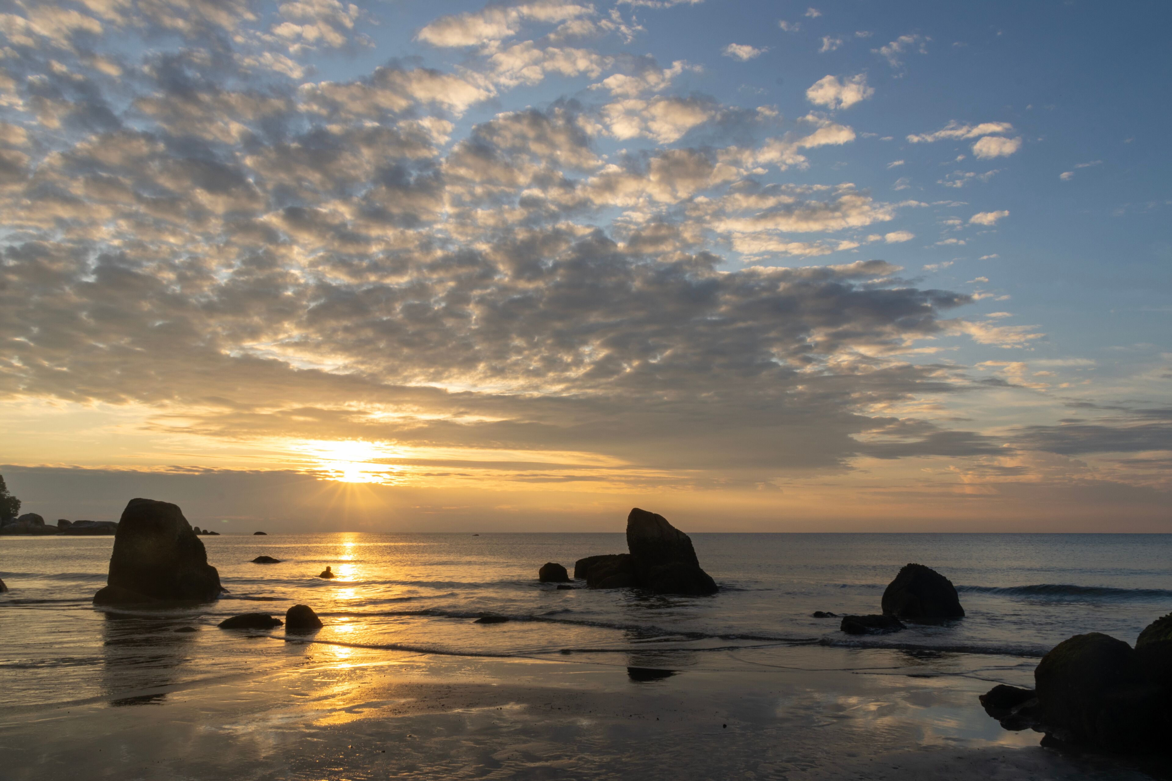Morning in Teluk Cempedak beach in Kuantan, Malaysia