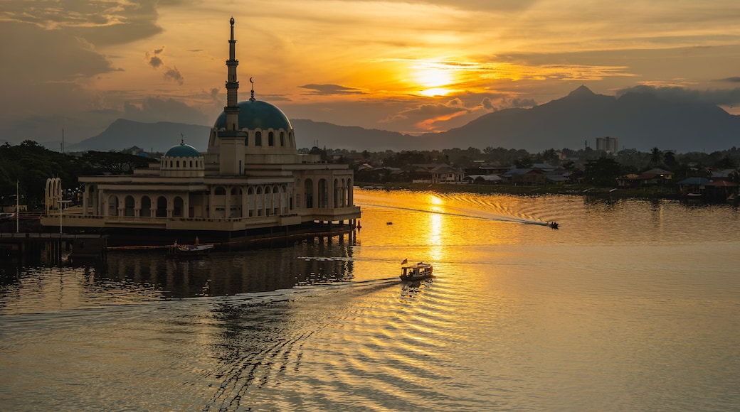 India Mosque Kuching with a view of the waterfront of Sarawak River during sunset. One of the popular tourist attractions in Kuching.