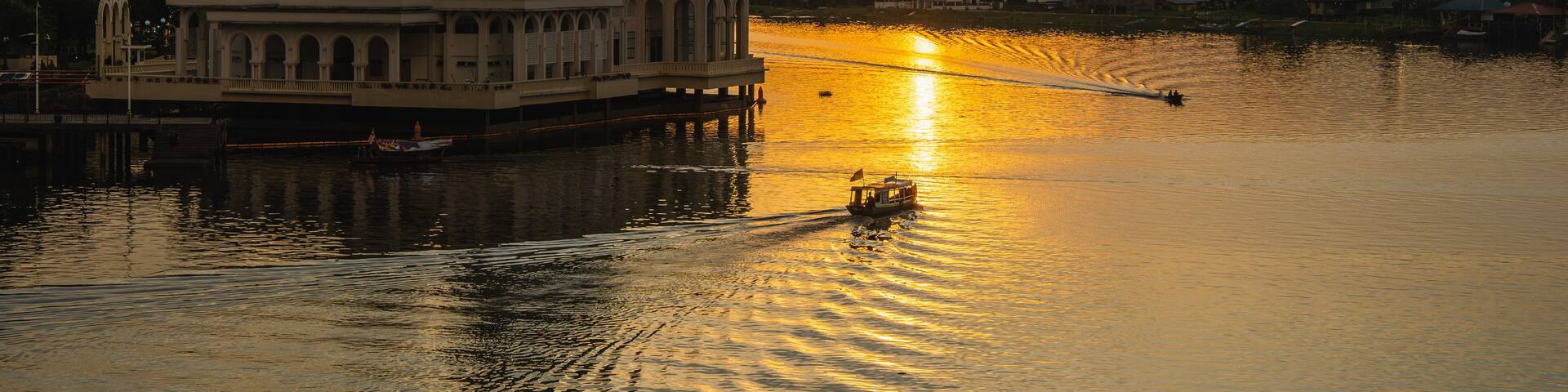 India Mosque Kuching with a view of the waterfront of Sarawak River during sunset. One of the popular tourist attractions in Kuching.