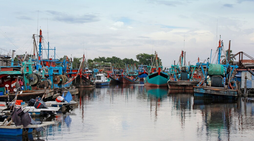 Fishing boats along the river at Bagan, Sekinchan, Kuala Selangor, Malaysia