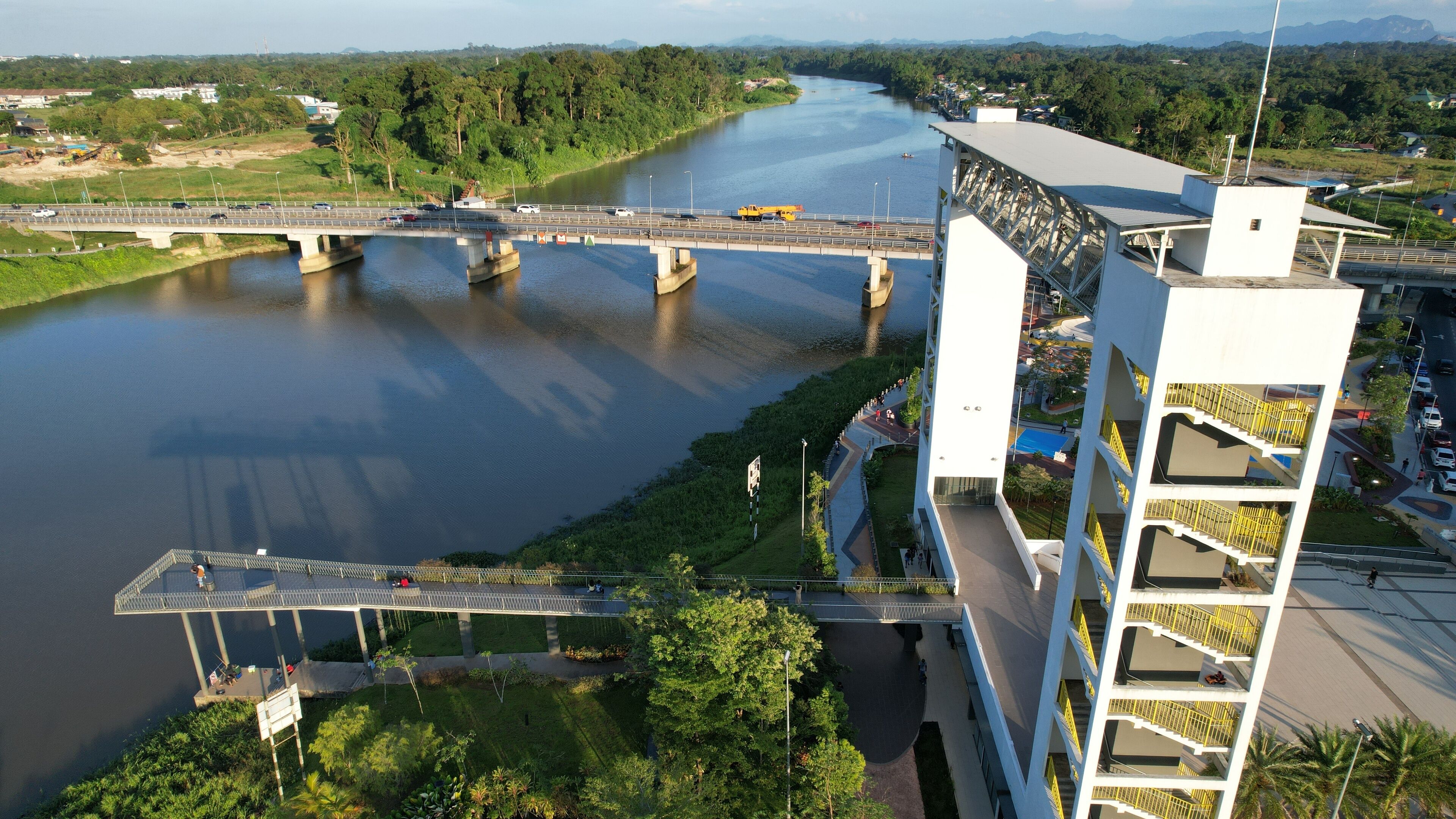 Kuching, Malaysia - July 6 2024: The Batu Kawah Riverbank Park