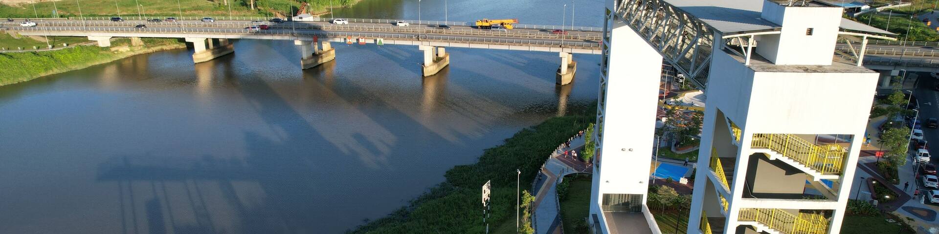 Kuching, Malaysia - July 6 2024: The Batu Kawah Riverbank Park