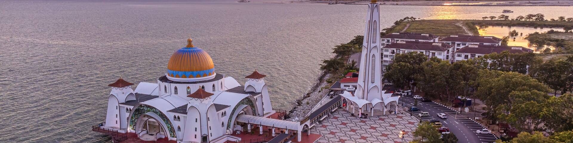 Floating Mosque Selat Melaka at Sunset With Dramatic Sky