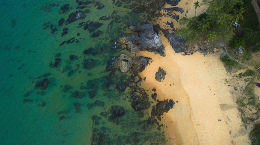 Aerial drone view of beach scenery at Pantai Batu Pelanduk, Dungun, Terengganu, Malaysia