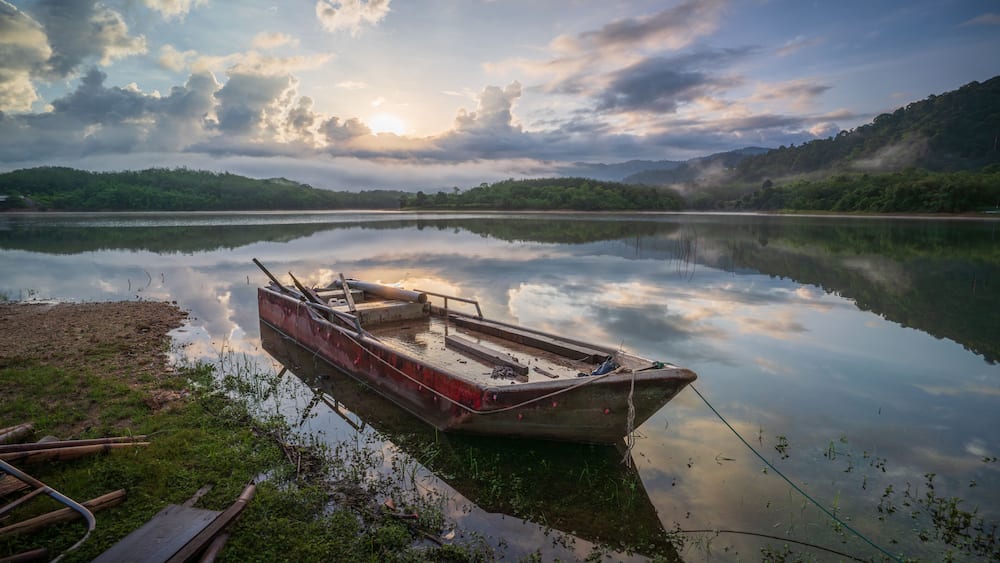 Boat on the Beris lake, at Sik, Kedah, Malaysia.