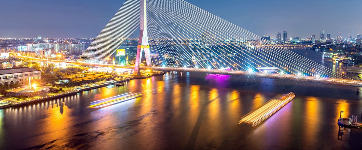 night cityscape bridge of bangkok city , landscape Thailand