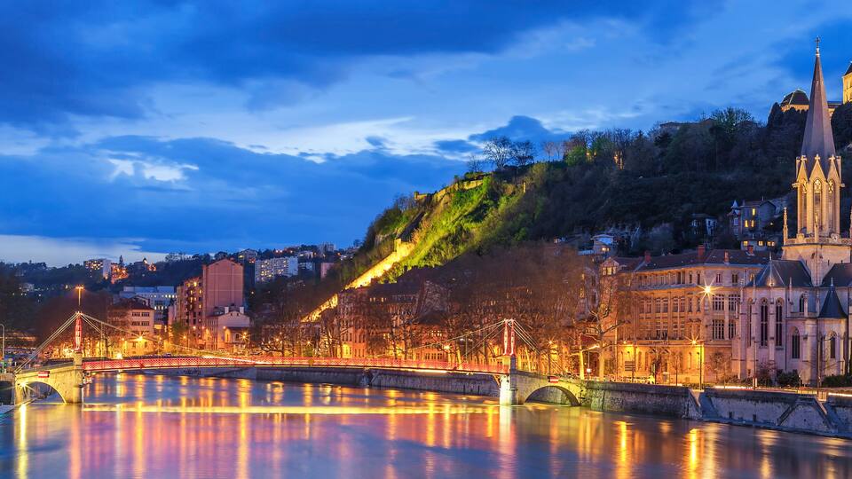 Famous view of Lyon with Saone river