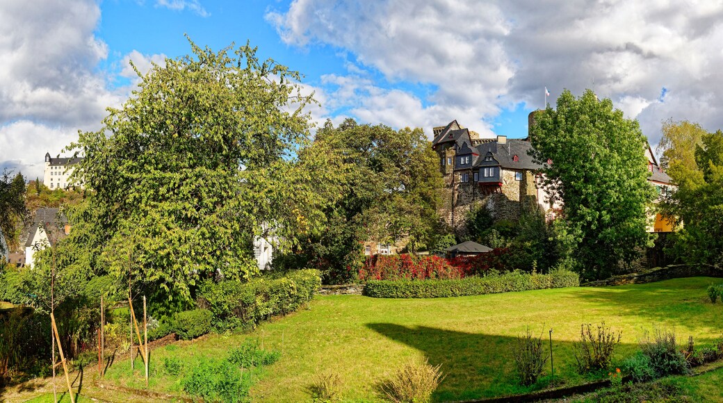 Side view of the castle in the historic city Runkel at the Lahn river in Hesse, Germany