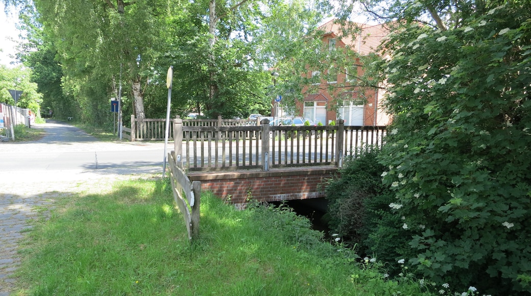 Die Sudweyher Beeke in Weyhe-Sudweyhe kurz vor Unterquerung der Straรe "Im Mรผhlengrunde" (Blick in Flieรrichtung)