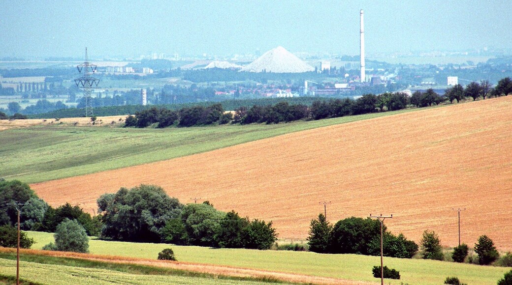 View to the dump Teutschenthal and to the brown coal plant Romonta