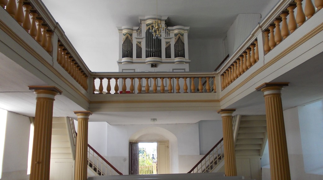 Interior of Raitzhain church (Ronneburg, Greiz district, Thuringia) with organ