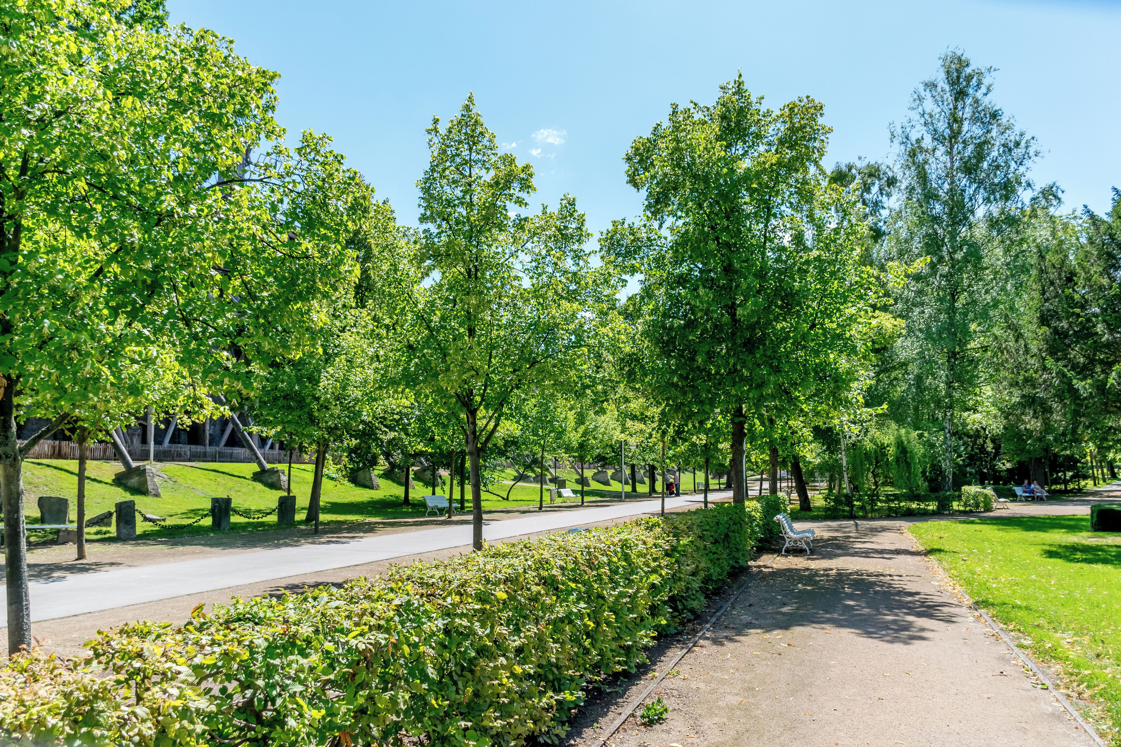 Walkway alongside the graduation tower (left) at Bad Salzelmen in Schönebeck (Elbe), Germany