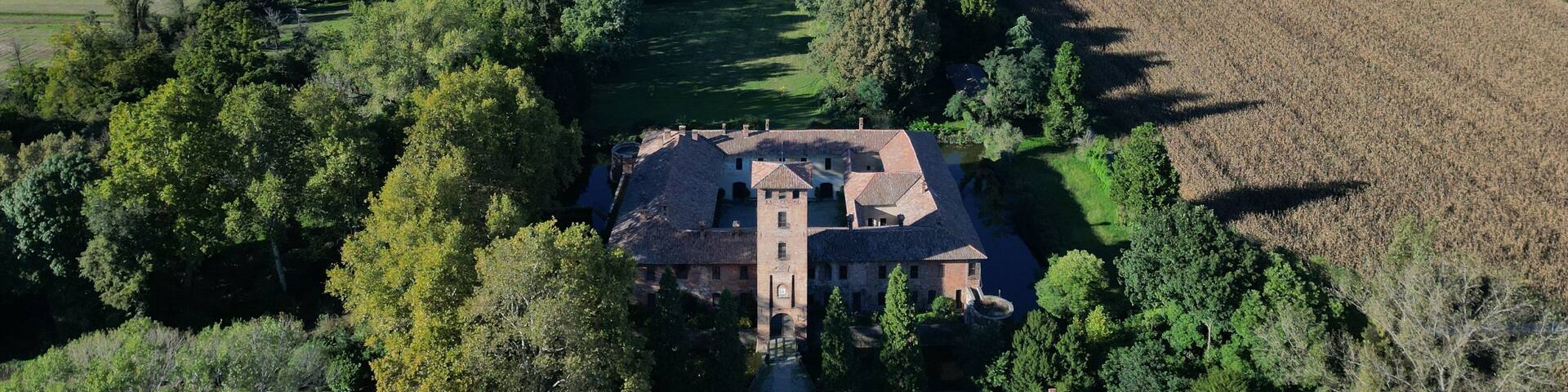 Ancient castle in the province of Milan, Italy. Peschiera Borromeo Castle Aerial View