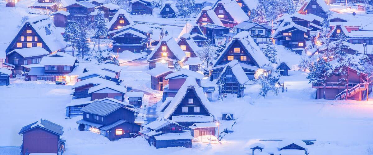 World Heritage Site Shirakawago village and Winter Illumination