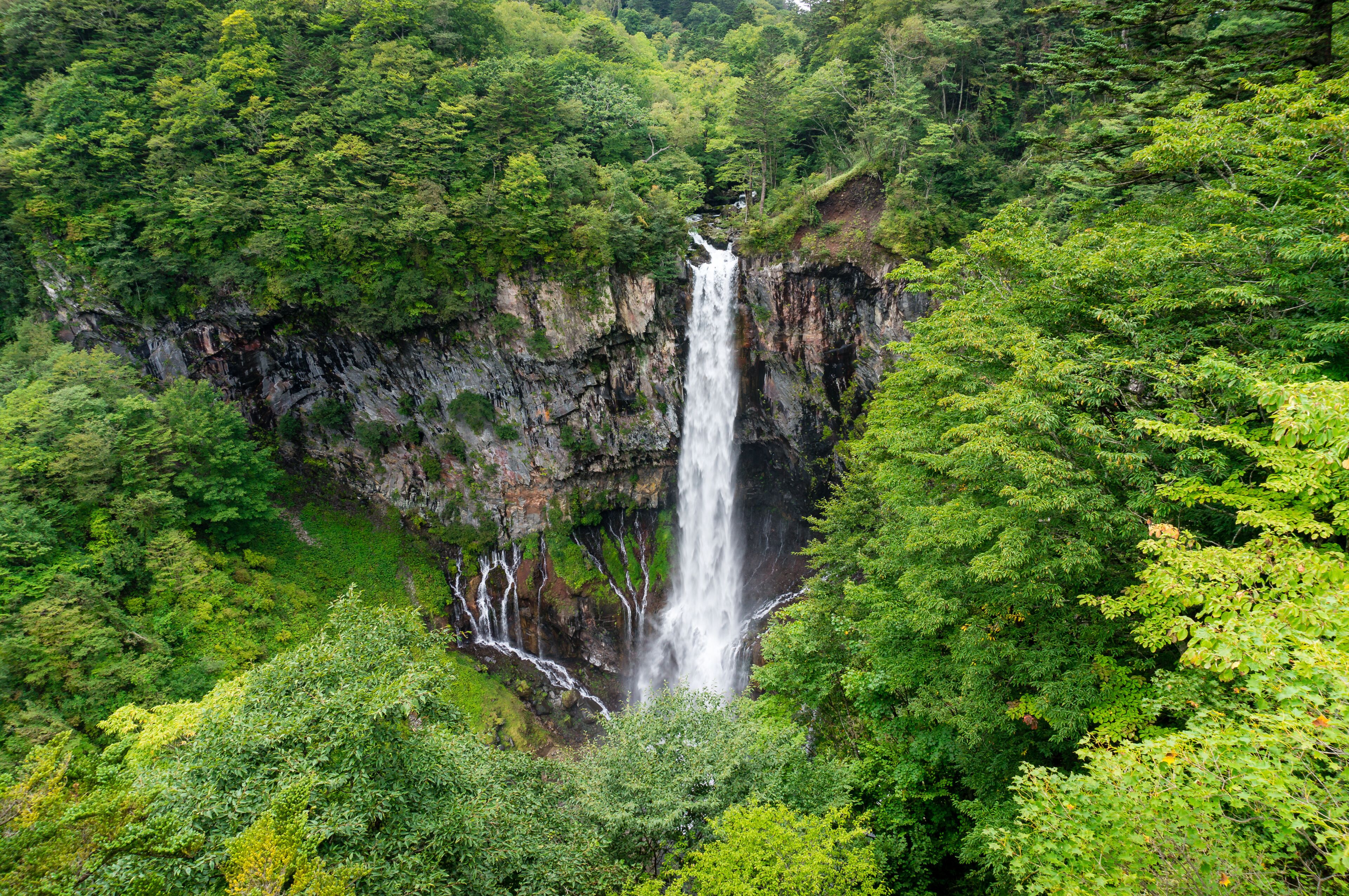 Waterfall in the forest landscape. Kegon falls in Nikko, Japan
