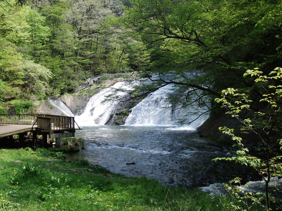 Kamafuchi Falls (Kamafuchi no taki) in Hanamaki City, Iwate Prefecture, Japan