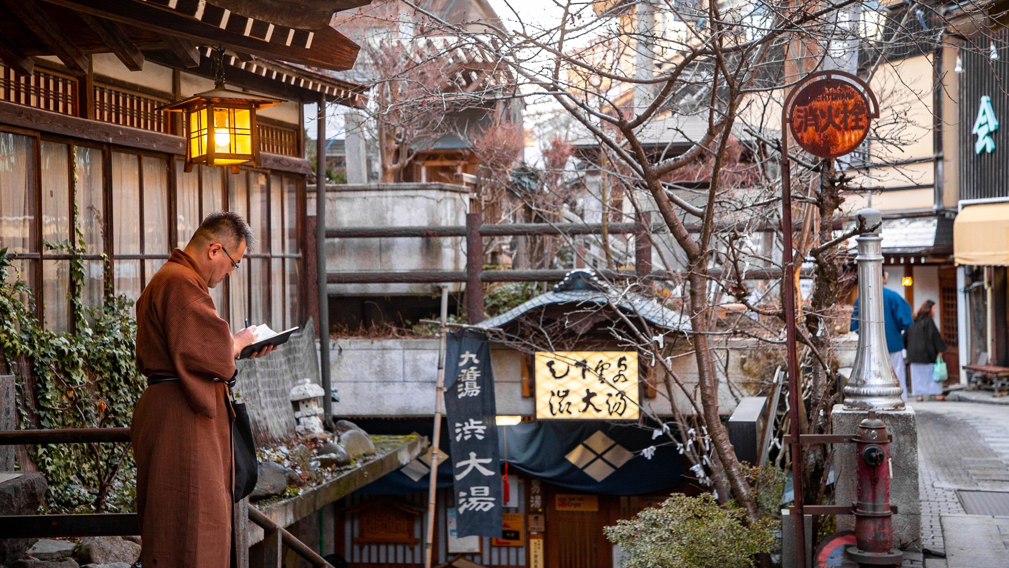 Yudanaka Shibu Onsen featuring heritage elements as well as an individual male