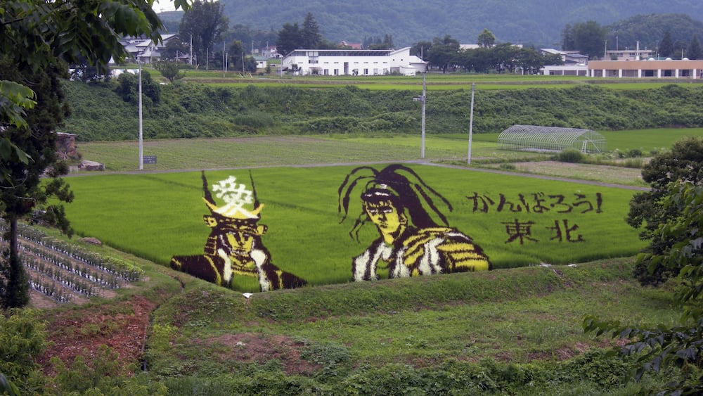 Japan, Yonezawa: tanbo art composition (Yamagata prefecture).
