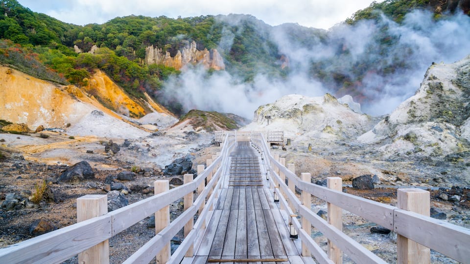 Jugokudani or hell valley in Noboribetsu, Hokkaido, Japan