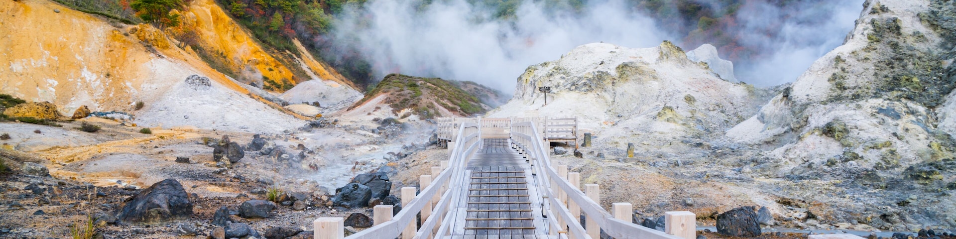 Jugokudani or hell valley in Noboribetsu, Hokkaido, Japan