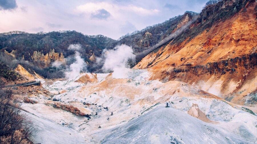 Jigokudani "Hell Valley" volcano geothermal crater in Noboribetsu, Hokkaido, Japan