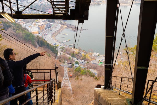 Mt. Kachi Kachi Ropeway showing a gondola as well as a small group of people