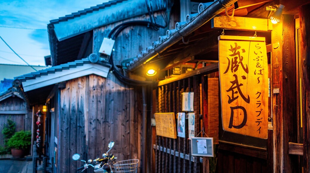 Naramachi showing night scenes and signage
