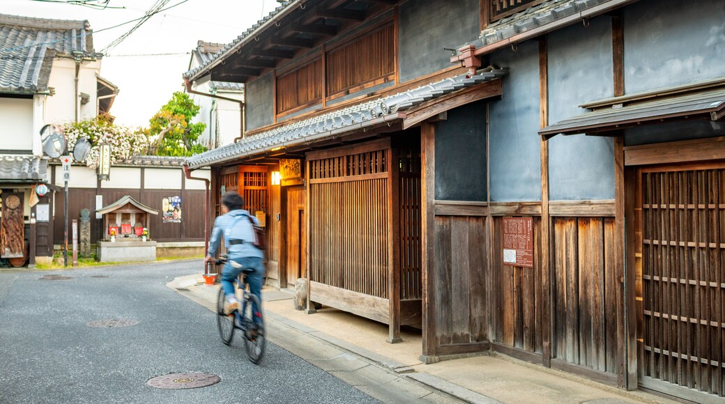 Naramachi showing road cycling and street scenes as well as an individual male