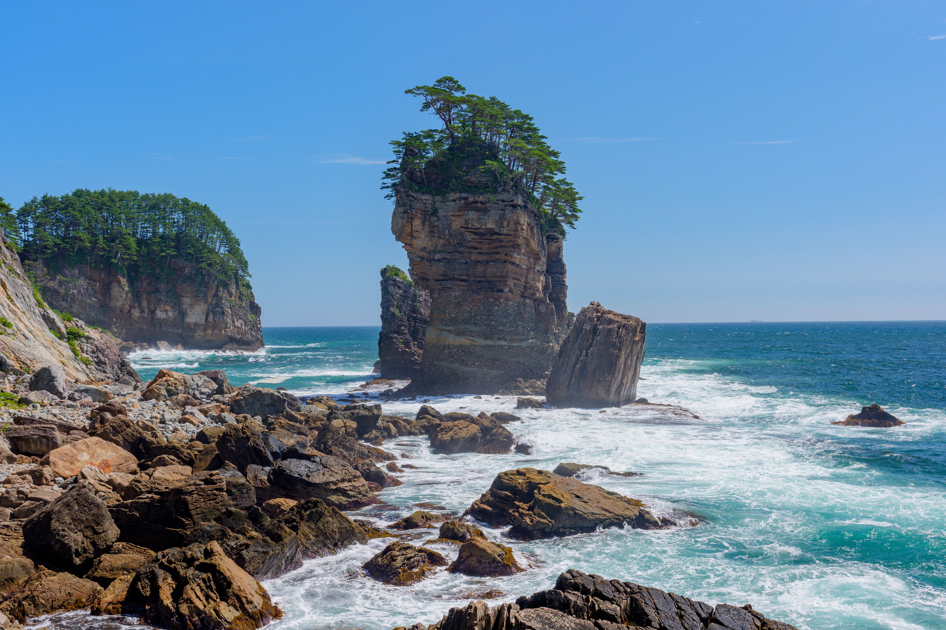 Sanno-iwa Rocks and dramatic ria coastline in Taro, Miyako, Iwate, Japan