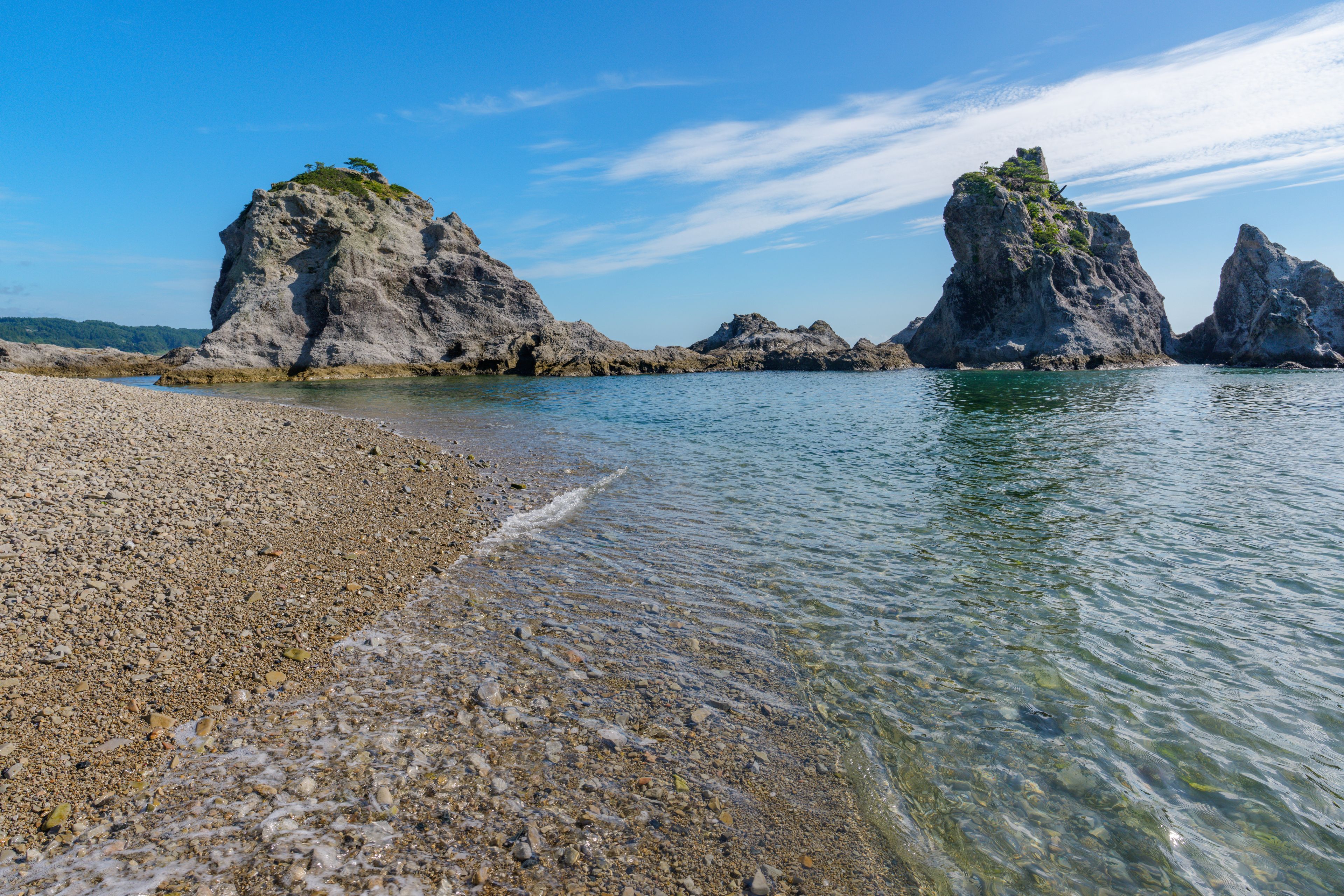 Clear sea and rock formations at Jodogahama Beach in Miyako, Iwate, Japan