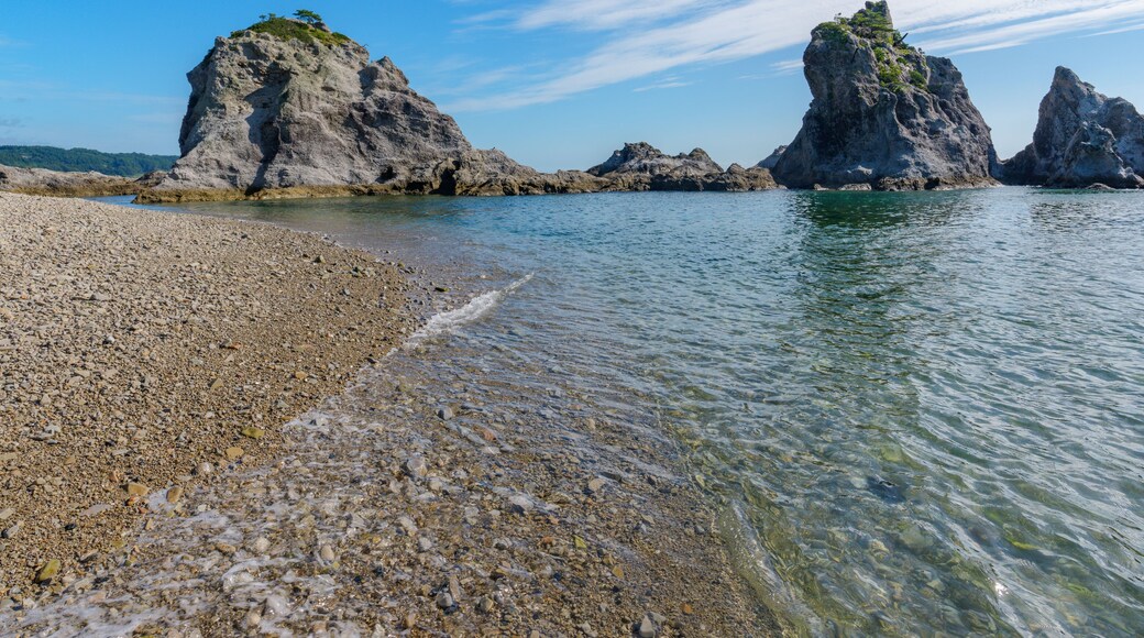 Clear sea and rock formations at Jodogahama Beach in Miyako, Iwate, Japan