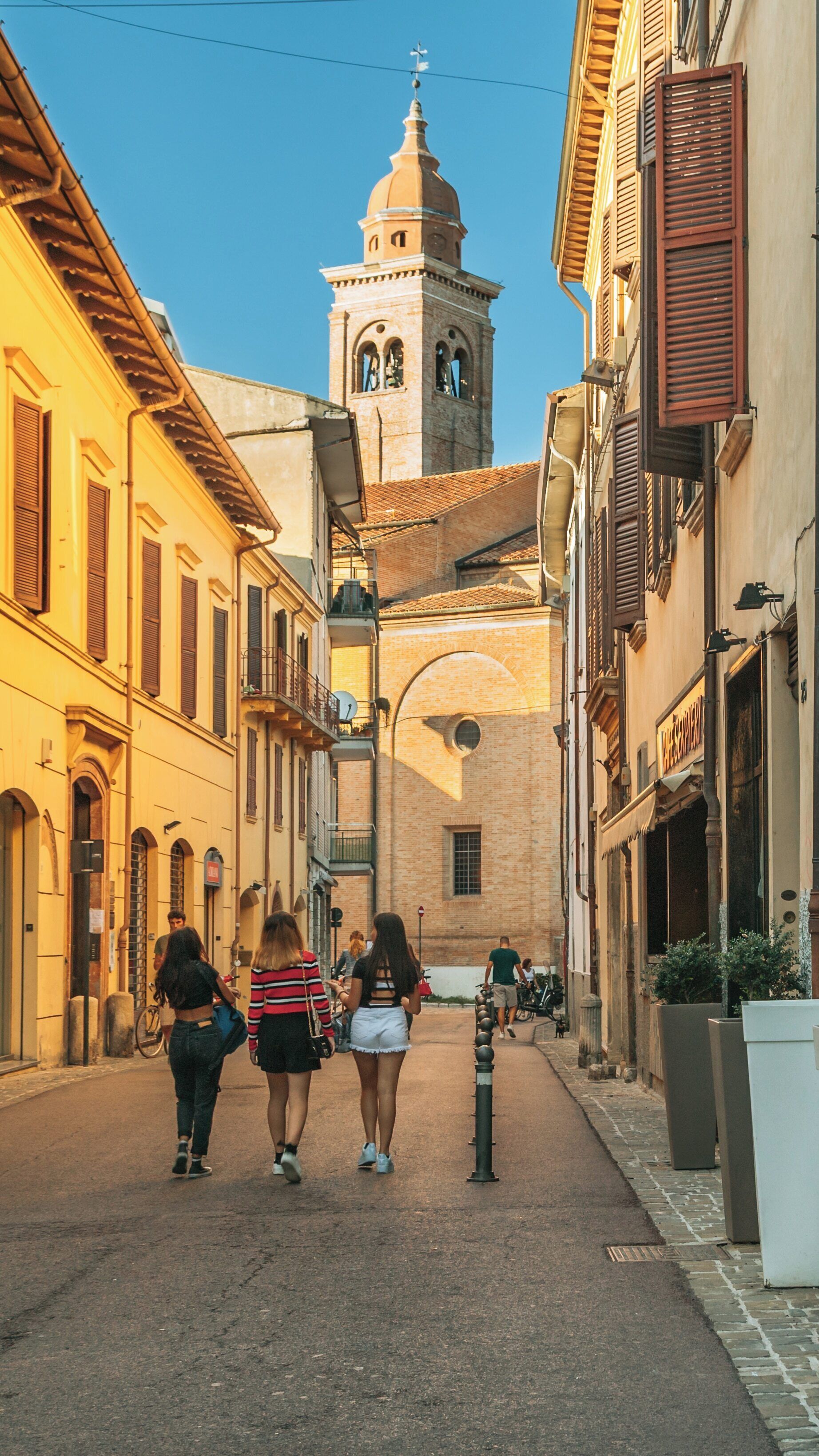 Exploring the charming streets of Rimini leading to Tempio Malatestiano in Emilia-Romagna, Italy
