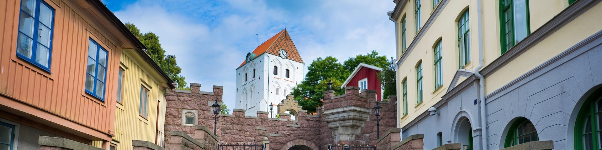 Monks stairs with Heliga Kors church in the background, Ronneby, Sweden
