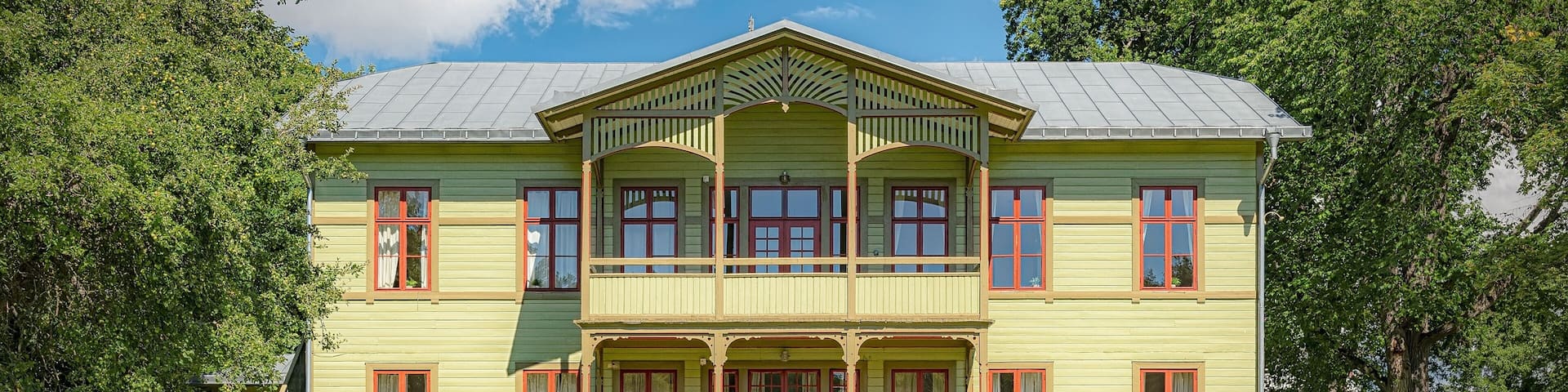 Front view of the old hospital building at Ronneby brunnspark in Sweden.
