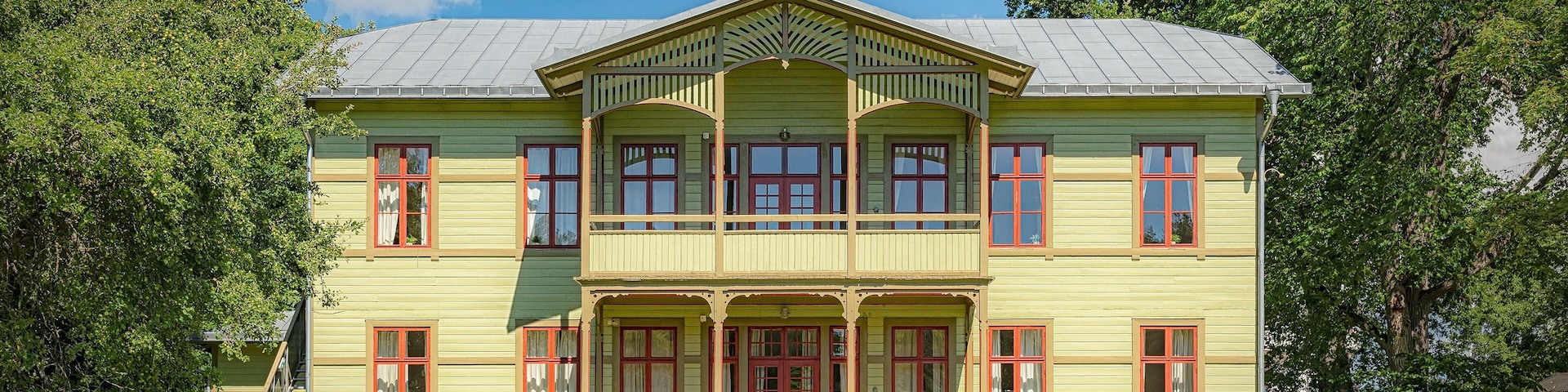 Front view of the old hospital building at Ronneby brunnspark in Sweden.
