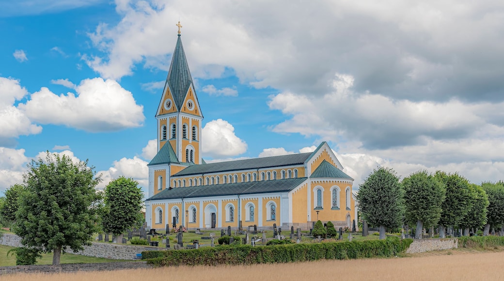 Panoramic view of the Brakne Hoby Church in Ronneby Municipality, Blekinge, Sweden