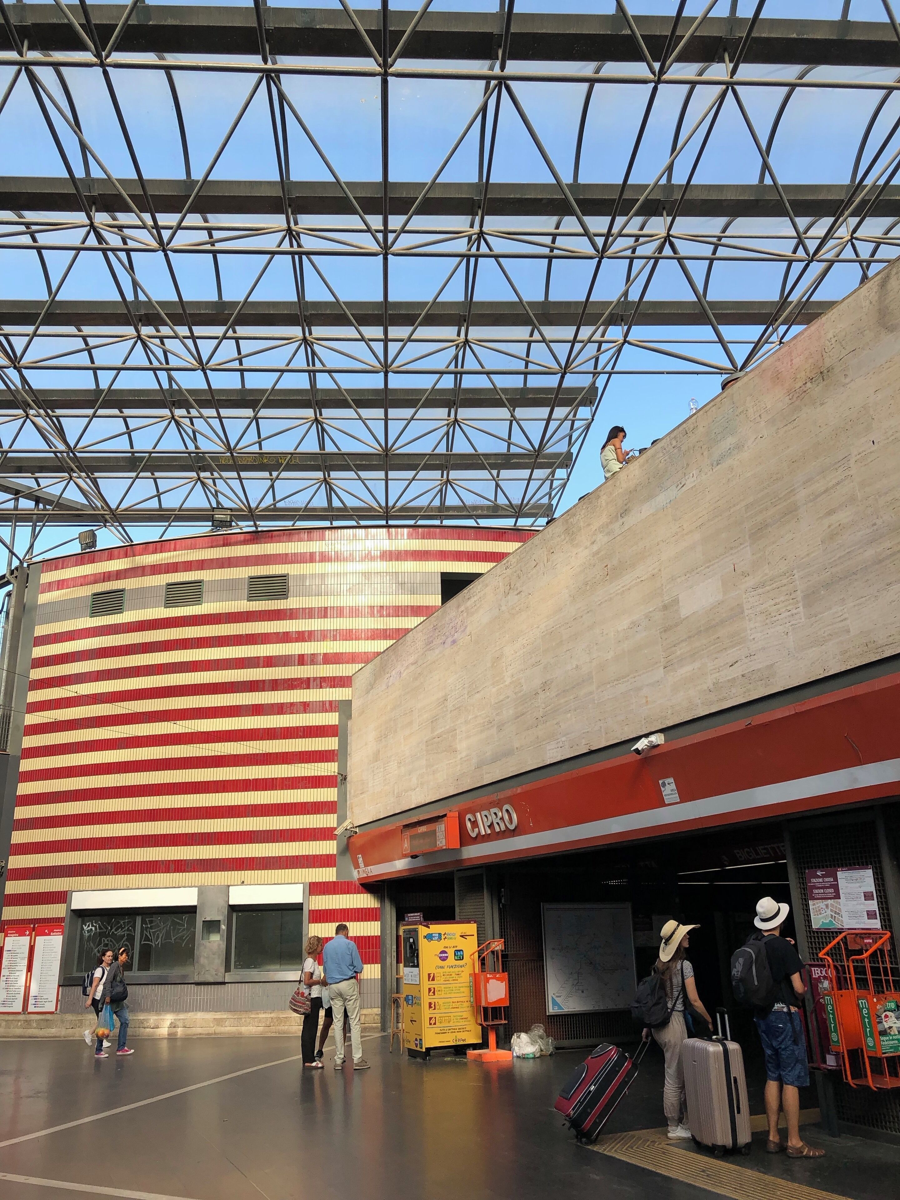 Entrance to the Cipro Metro station in Rome, Italy.