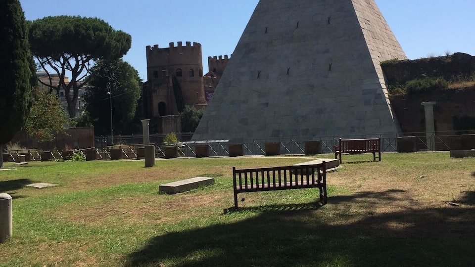 The only Pyramid in Rome, the burial site of Caius Cestius, built between 18 and 12 B.C.