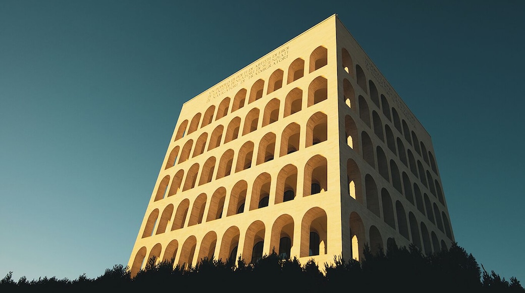 An exquisite architecture, located in Eur in Rome, with style resembling that of ancient Rome, was constructed with symmetry and simplicity. Nearest metro is Eur Palasport on line B or B1.