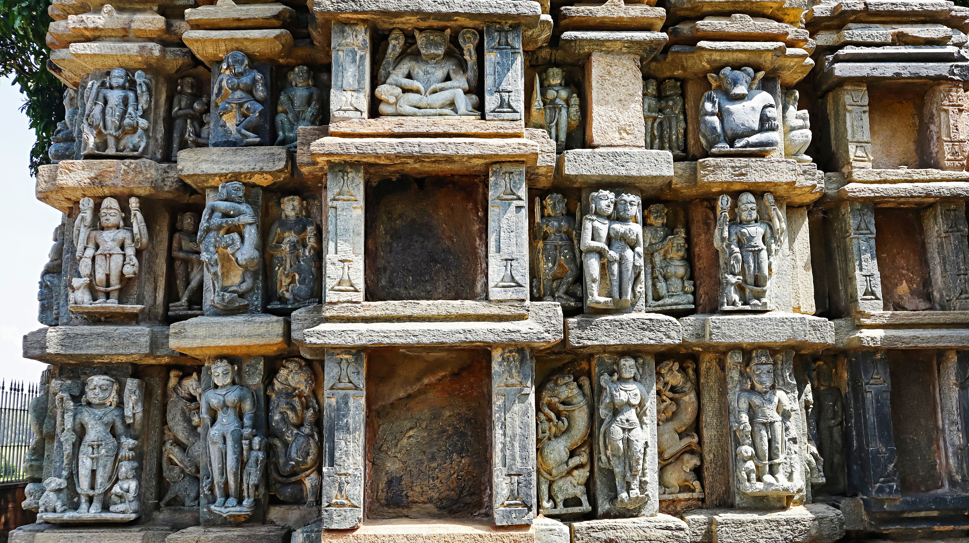 Carvings of Hindu God, Goddess and Erotic Sculptures on the Chandradityab Temple, Barsur, Bastar, Chhattisgarh, India...